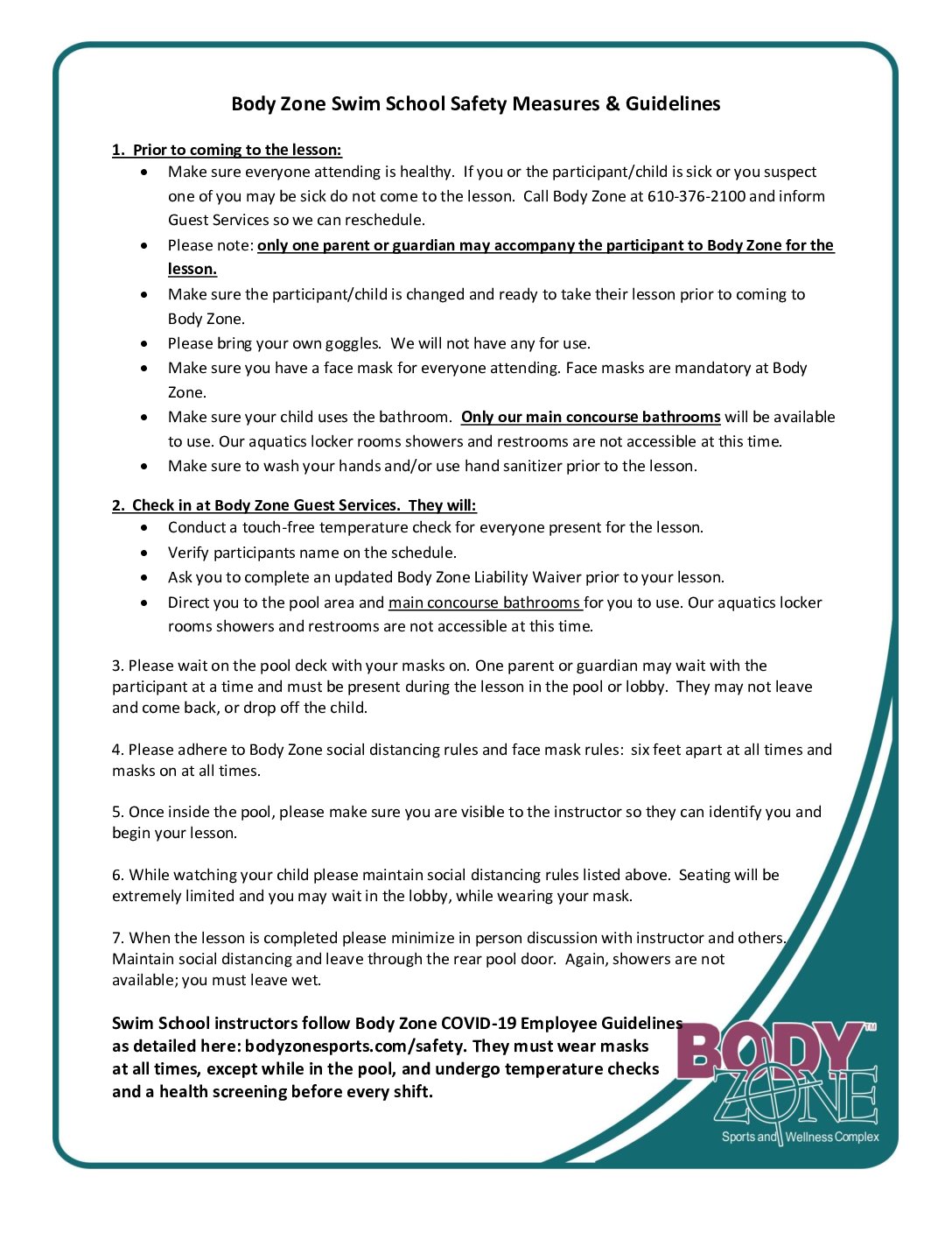 Body Zone Swim School Safety Measures And Guidelines Body Zone Sports