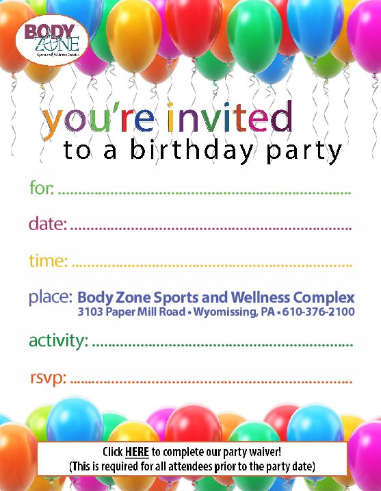 2020 Party Invitation 10.13 form - Body Zone Sports and Wellness Complex