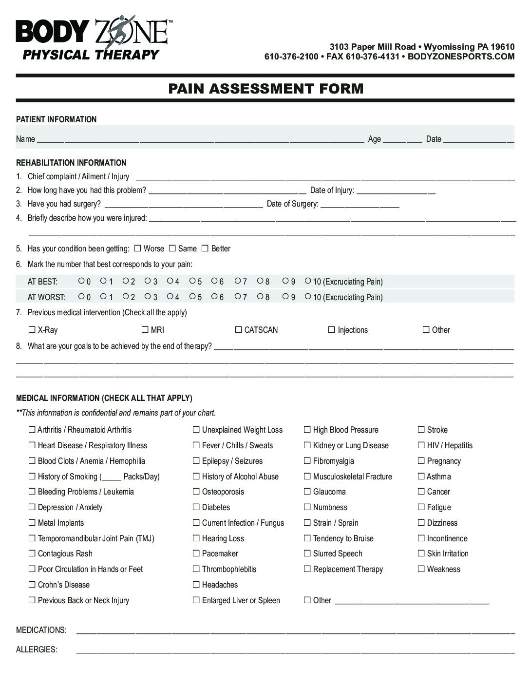 Body Zone Physical Therapy _ Pain Assessment Form Body Zone Sports